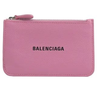 【Balenciaga 巴黎世家】簡約經典品牌LOGO牛皮信用卡零錢包(粉)