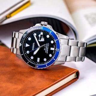 【FOSSIL】公司貨 FB-01 撞色型男時尚不鏽鋼水鬼錶/銀x黑麵 男錶(FS5671)