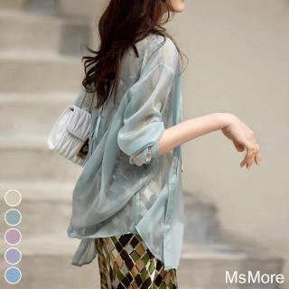 【MsMore】性感唯美透視空調中長版長袖襯衫寬鬆罩衫上衣#112998(5色)