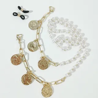 【HaNA 梨花】歐美INS街頭一款3戴．金色錢幣珍珠項鍊口罩項鍊