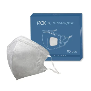 【AOK 飛速】3D立體醫用口罩2盒組-L-北極銀 25入/盒 超值組(共2盒/50片)