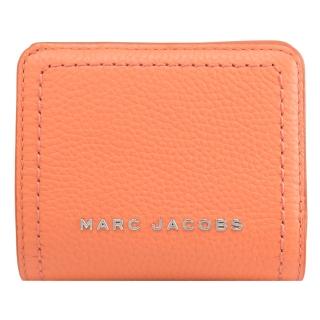 【MARC JACOBS 馬克賈伯】簡約金屬浮雕LOGO雙面扣式拉鍊零錢短夾(珊瑚橘)