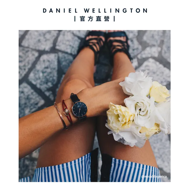 【Daniel Wellington】DW 手錶  Petite Sheffield 32mm爵士黑真皮皮革錶-香檳金框(DW00100547)