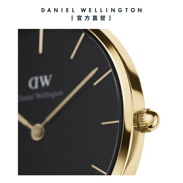 【Daniel Wellington】DW 手錶  Petite Sheffield 32mm爵士黑真皮皮革錶-香檳金框(DW00100547)