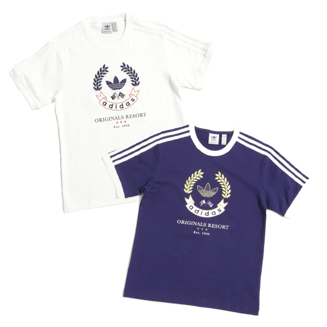 adidas 愛迪達 GRAPHIC TEE 三葉草 女款 短袖上衣 短T T恤 海軍風 電繡LOGO(HL6555/HL6556 兩款任選)