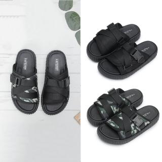 【FUFA Shoes 富發牌】Z字扣帶男女款休閒拖鞋-黑/迷彩 1PL205/2PL205(女鞋/男鞋/厚底拖鞋/涼拖鞋)