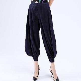 【米蘭精品】現貨+預購 燈籠褲褶皺九分褲(彈力束腳寬管休閒女褲子8色74cg27)