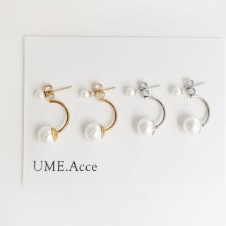 【UME.Acce】C型大小珍珠二戴式鈦鋼耳環(珍珠 耳環 珍珠耳環 C型耳環 鈦鋼 鈦鋼耳環)