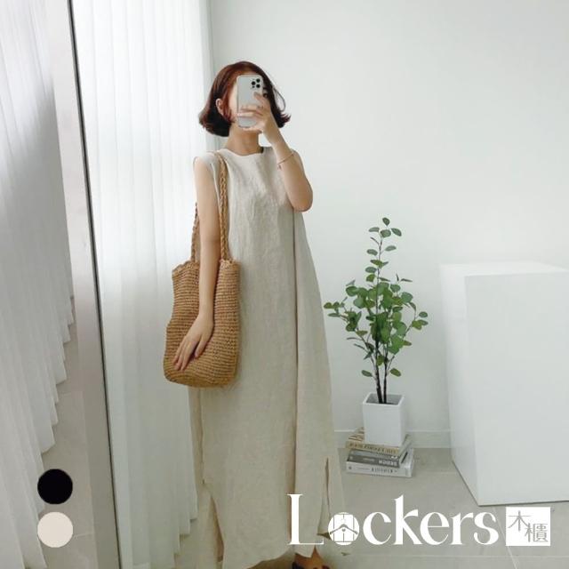 【Lockers 木櫃】夏季超寬鬆長款開叉連衣裙 L111062006(開叉連衣裙)