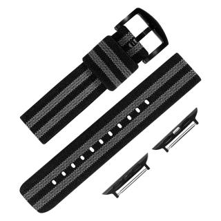 【Watchband】Apple Watch / 38.40.41.42.44.45mm / 蘋果手錶替用錶帶 蘋果錶帶 休閒尼龍帆布錶帶(黑灰色)