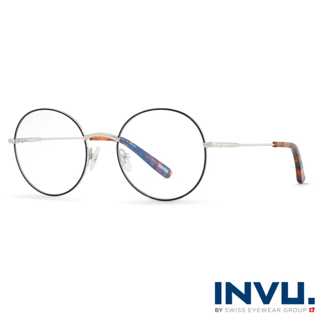 【INVU】瑞士文雅質感細黑圓框光學眼鏡(白銀/秋彩-B3903C)