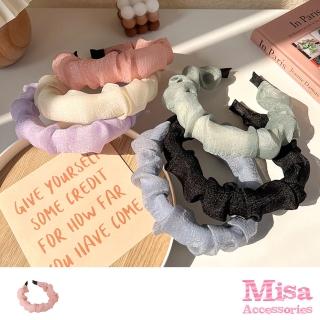 【MISA】皺褶髮箍/甜美馬卡龍色系泡泡紗皺褶造型髮箍 髮圈(6色任選)