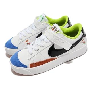 【NIKE 耐吉】休閒童鞋 Blazer Low 77 PS 中童 白 藍 黑 麂皮 圖案 魔鬼氈 小朋友(DV1751-101)