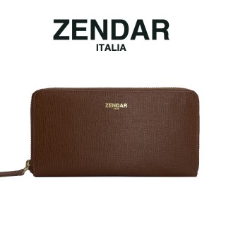 【ZENDAR】頂級小牛皮十字紋拉鍊長夾 卡門系列(咖啡色)