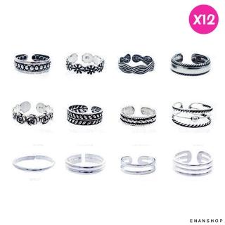 【ENANSHOP 惡南宅急店】復古條紋戒指12件組 腳戒 尾戒 沒關係是愛情啊 孔孝真同款 仿銀 戒指-0