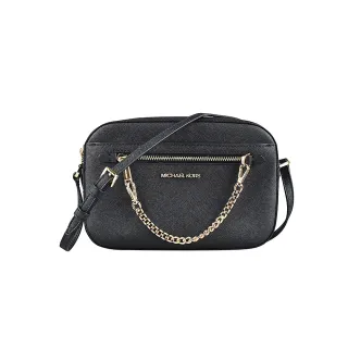 【Michael Kors】JET SET EW經典金字LOGO防刮皮革斜背包(大/黑)