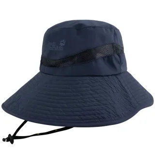 【Jack wolfskin 飛狼】拼接透氣網布抗UV圓盤帽 遮陽帽(丈青)