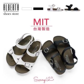 【Alberta】MIT臺灣製 3.2cm涼鞋 休閒百搭雙扣帶 皮革厚底圓頭涼拖鞋