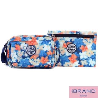 【iBrand】輕盈防潑水雙口袋斜側背包(漫漫花朵)