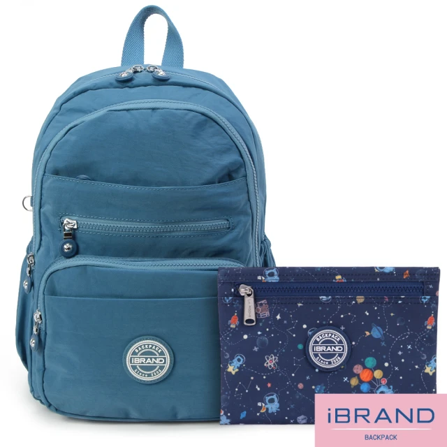 iBrand 輕盈防潑水多口袋尼龍後背包(雙11限定 1111 牛仔藍)