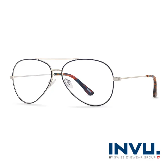 【INVU】瑞士優選 飛行員框光學眼鏡(B3902B-白銀/秋彩)