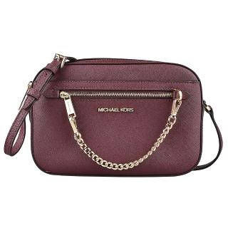 【Michael Kors】JET SET EW經典金字LOGO防刮皮革斜揹包(大/酒紅)