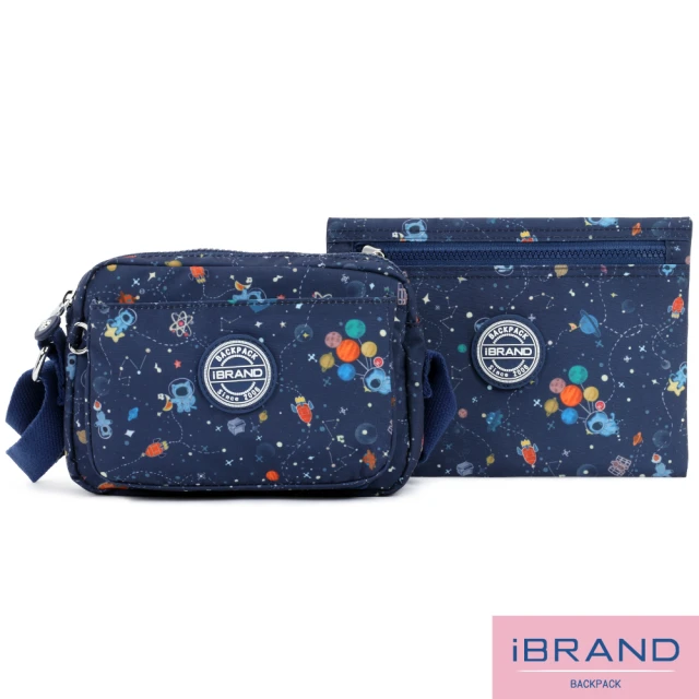 iBrand 輕盈防潑水雙口袋斜側背包(雙11限定 1111 動物星球)