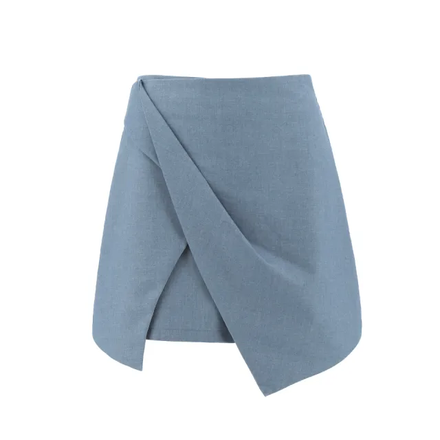 【OUWEY 歐薇】甜美不規則摺線活片縲縈褲裙(藍色；S-L；3222322422)