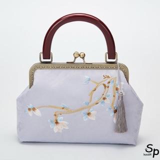 【Sp house】古風清霜小花流蘇口金手提側肩斜背女用包(2色可選)