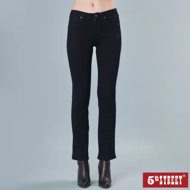 【5th STREET】雙11 女超彈磨破靴型褲-黑色(-3KG)