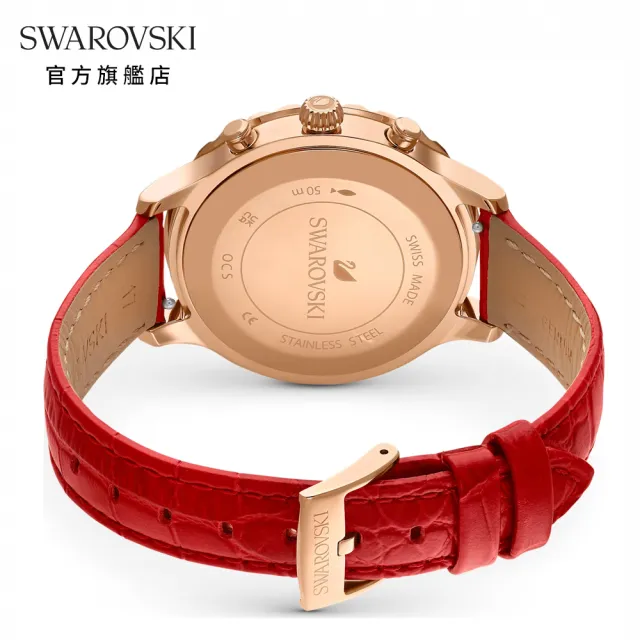 【SWAROVSKI 官方直營】Octea Lux Chrono 手錶真皮錶帶 ☆色 玫瑰金色潤飾 交換禮物