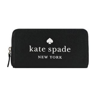 【KATE SPADE】荔枝紋壓印LOGO拉鍊長夾(黑)