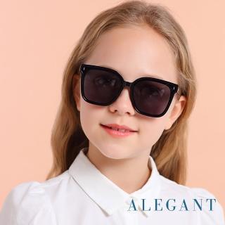【ALEGANT】童樂時尚斑馬黑兒童專用輕量矽膠彈性太陽眼鏡(UV400方框偏光墨鏡)