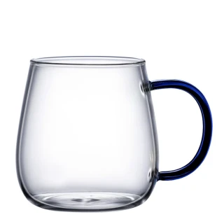 【精準科技】琉璃玻璃杯450ml 藍 帶把玻璃杯 咖啡杯 耐熱玻璃杯/2入組(MIT-PG450B 工仔人)