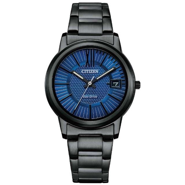 【CITIZEN 星辰】質感簡約光動能女錶-藍x黑/33.3mm 母親節限定(FE6017-85L)