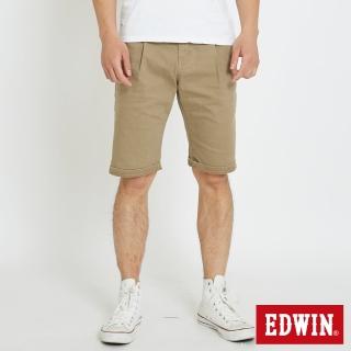 【EDWIN】男裝 休閒打摺短褲(褐色)