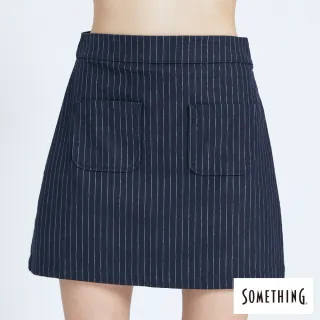 【SOMETHING】女裝 A字細條紋短裙(丈青色)