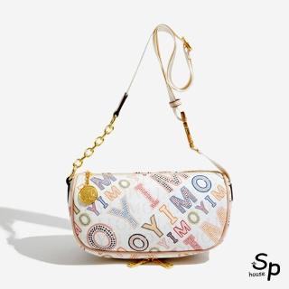 【Sp house】美式印花英文金屬鍊條側肩斜背女用包(2色可選)