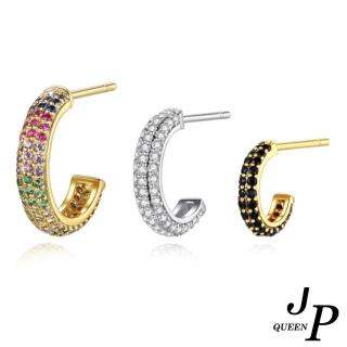 【Jpqueen】氣質典雅彩色鋯石華麗C型3件組耳環(白金/金色)