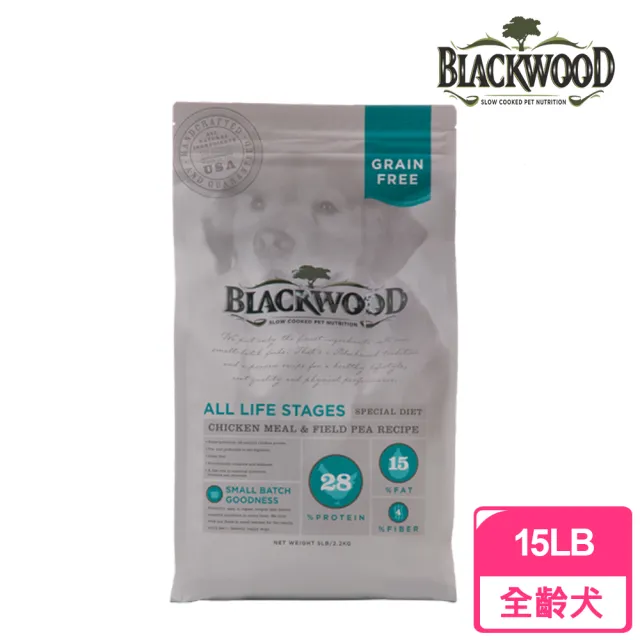 【BLACKWOOD 柏萊富】無穀全齡低敏純淨配方《雞肉+豌豆》15磅(狗飼料 犬乾糧)