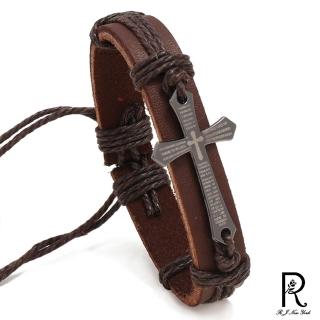 【RJ New York】真情十字復古麻繩個性真牛皮手環(2色可選)