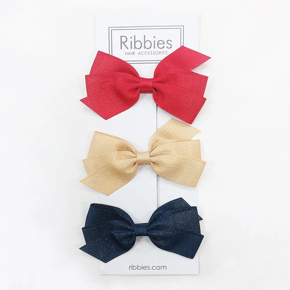 【Ribbies】經典中蝴蝶結3入組-紅/金/海軍藍(髮夾)