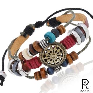 【RJ New York】太陽光芒木珠個性真牛皮串珠可調手鍊(4色可選)