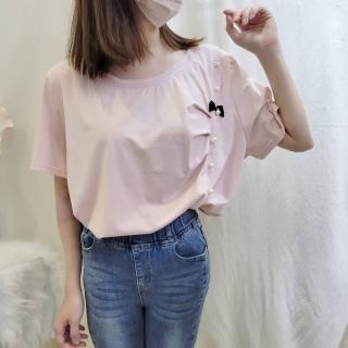 【BBHONEY】現貨 中大尺碼 棉柔粉膚蝴蝶結造型上衣(M-2XL)