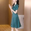 【REKO】現貨-玩美衣櫃絲滑甜美綠色蝴蝶領圓點洋裝M-4XL