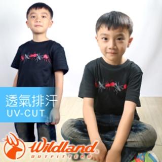 【Wildland 荒野】中童 椰碳 印花排汗衣《黑》兒童短袖/排汗衣/ 71670-54(悠遊山水)