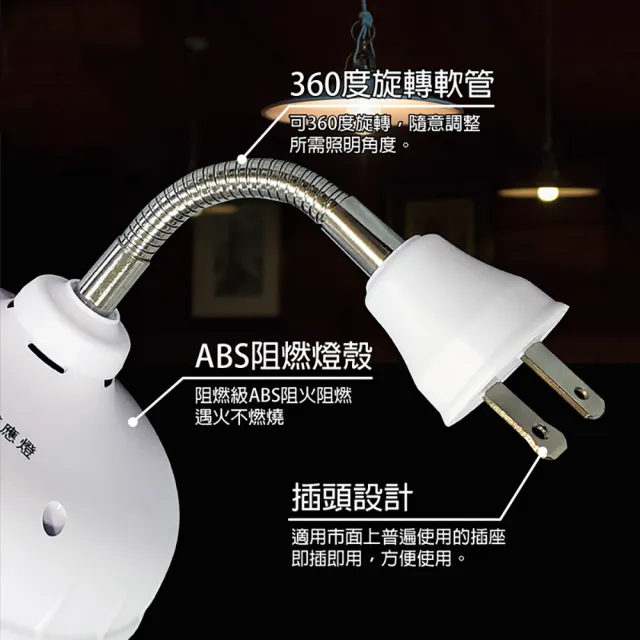 【明沛】7W LED雙效感應燈-彎管插頭型-(感應燈+小夜燈-全電壓都可使用-人來大燈亮 人走小燈亮-MP6781)