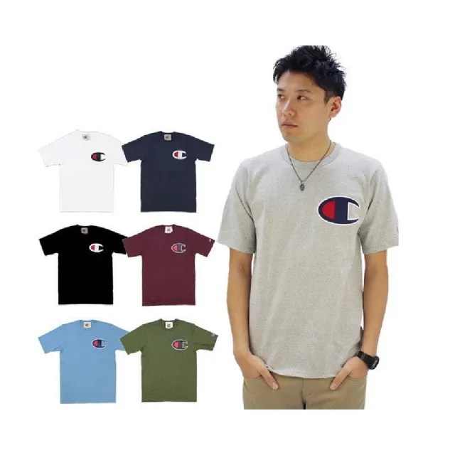 【Champion】大C LOGO貼布重磅純棉短袖T恤(上衣)