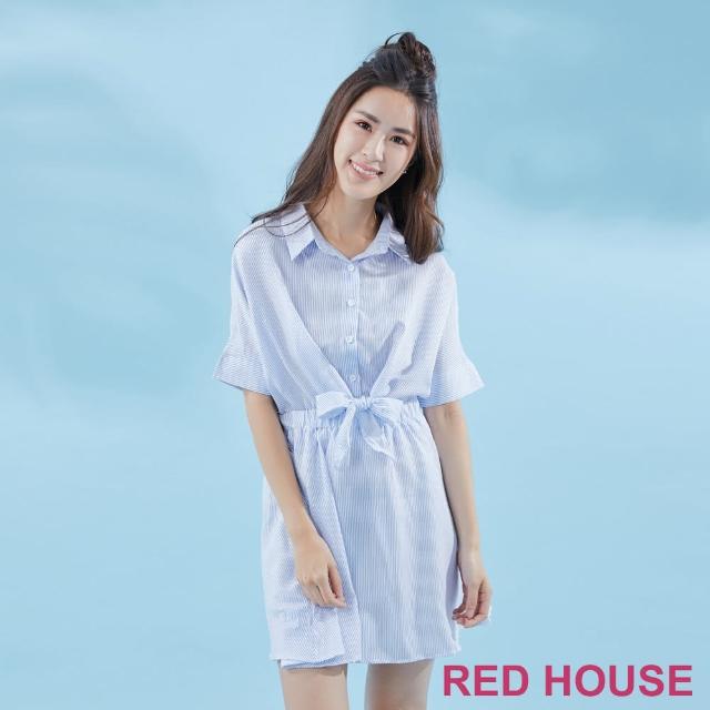 【RED HOUSE 蕾赫斯】清新條紋蝴蝶結洋裝(共2色)