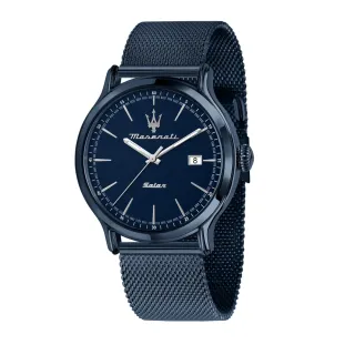 【MASERATI 瑪莎拉蒂】SOLAR BLUE經典紳士藍米蘭帶腕錶42mm(共三款)